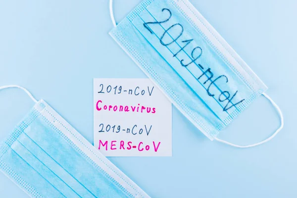 Coronavirus 2019 Ncov Skyddande Medicinsk Mask Med 2019 Ncov Text — Stockfoto