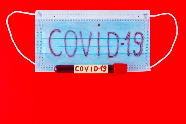 Coronavirus Covid Test Tube Blood Identified Covid Coronavirus Red Background — Stock Photo, Image