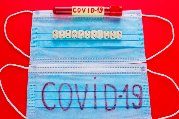 Coronavirus Covid Test Tube Blood Identified Covid Coronavirus Red Background — Stock Photo, Image