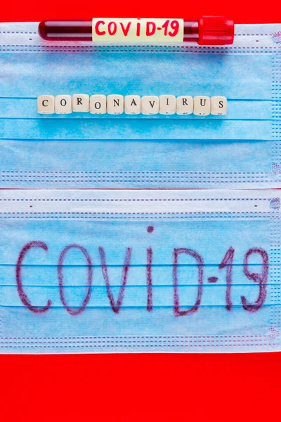 Coronavirus Covid Test Tube Blood Identified Covid Coronavirus Red Background — Stock Photo, Image