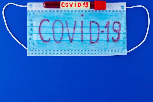 Covid Test Tube Blood Identified Covid Coronavirus Classic Blue Background — Stock Photo, Image