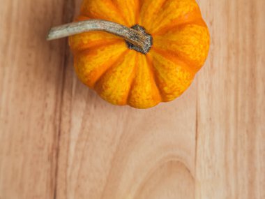 Bambu arka planında olgun turuncu balkabağı. Yakın plan.