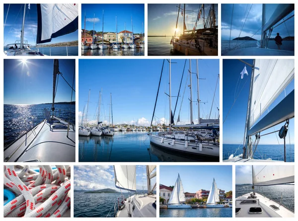 Yacht collage.Sailboat.Yachting conceito — Fotografia de Stock