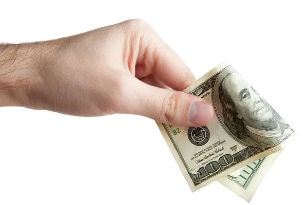 A man's hand holding a one hundred dollar bill. — Stock Photo, Image