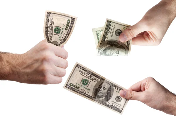 The hand giving money. Bribe and corruption with dollar banknotes. — Stock Photo, Image