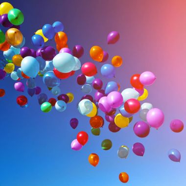 Renkli balonlar gökyüzünde uçan parti