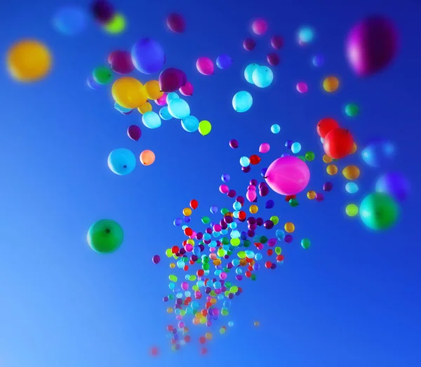 Palloncini colorati che volano nel partito cielo — Foto Stock