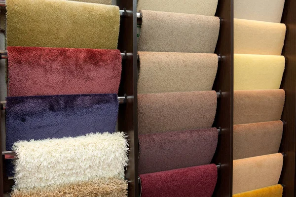 Colorful carpet samples in the store — Stock Photo, Image