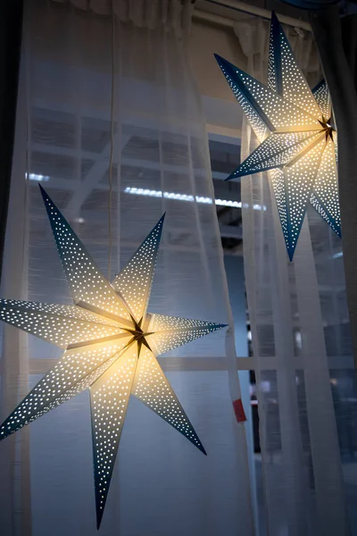 Blue big star interior decoration. modern element of design and comfort — Stock Photo, Image