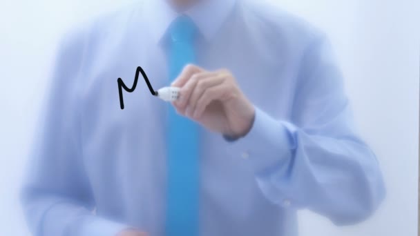 Money written on glass. Businessman hand writing words with marker pen — Stock Video