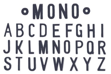 Mono sesi Font, Retro tarzı yazı tipi veya yazı tipi türü harf A to Z