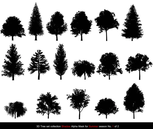 剪影树夏天阴影黑色树或 alpha 蒙版 — 图库照片