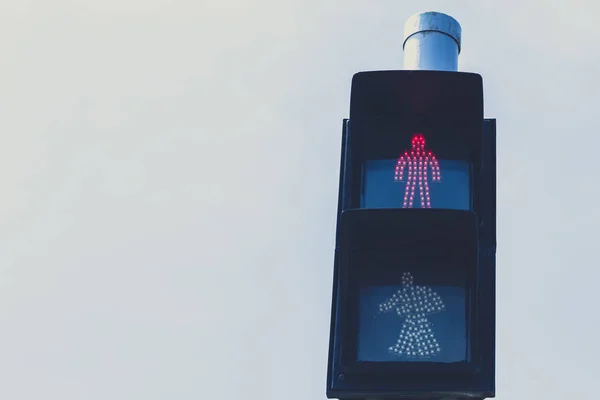 Stop crossing light at crosswalk, pedestrian cross road traffic sign in urban road composition space for text. — Stock Photo, Image