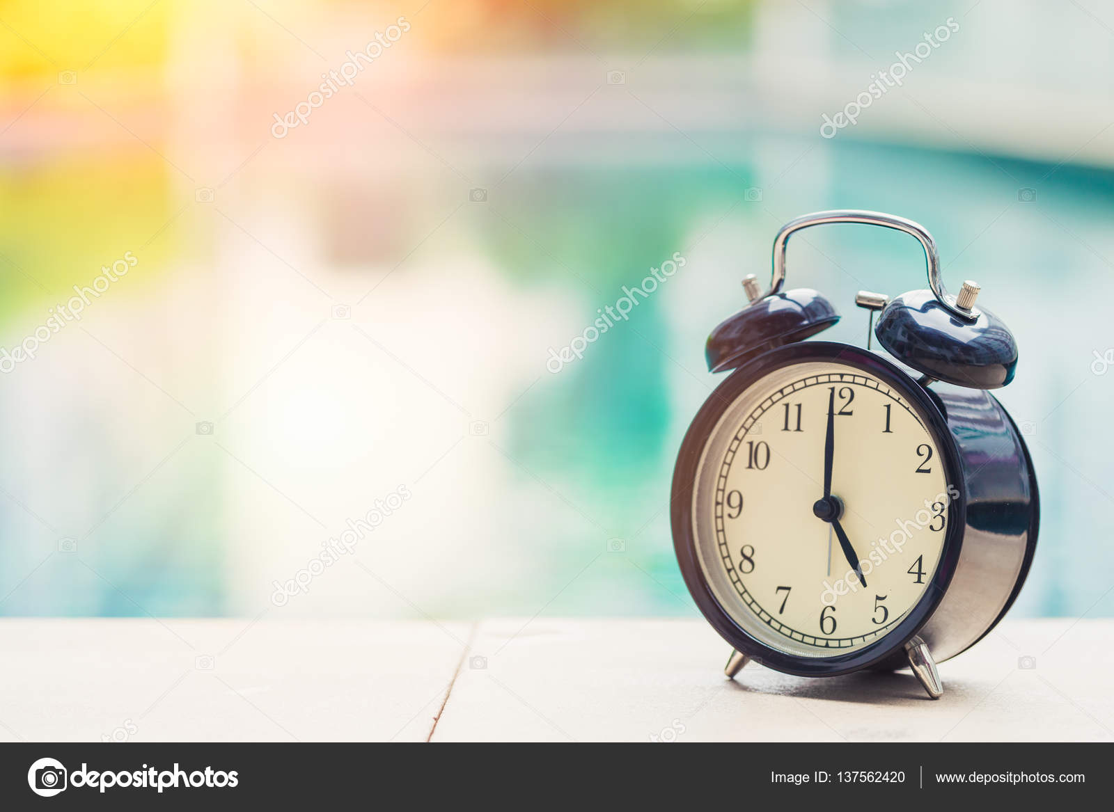 5 O'Clock Retro Clock At The Swimming Pool Outdoor Holiday Time.