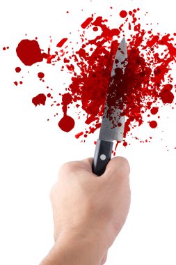 elini tutmak üzerine beyaz izole bıçak.