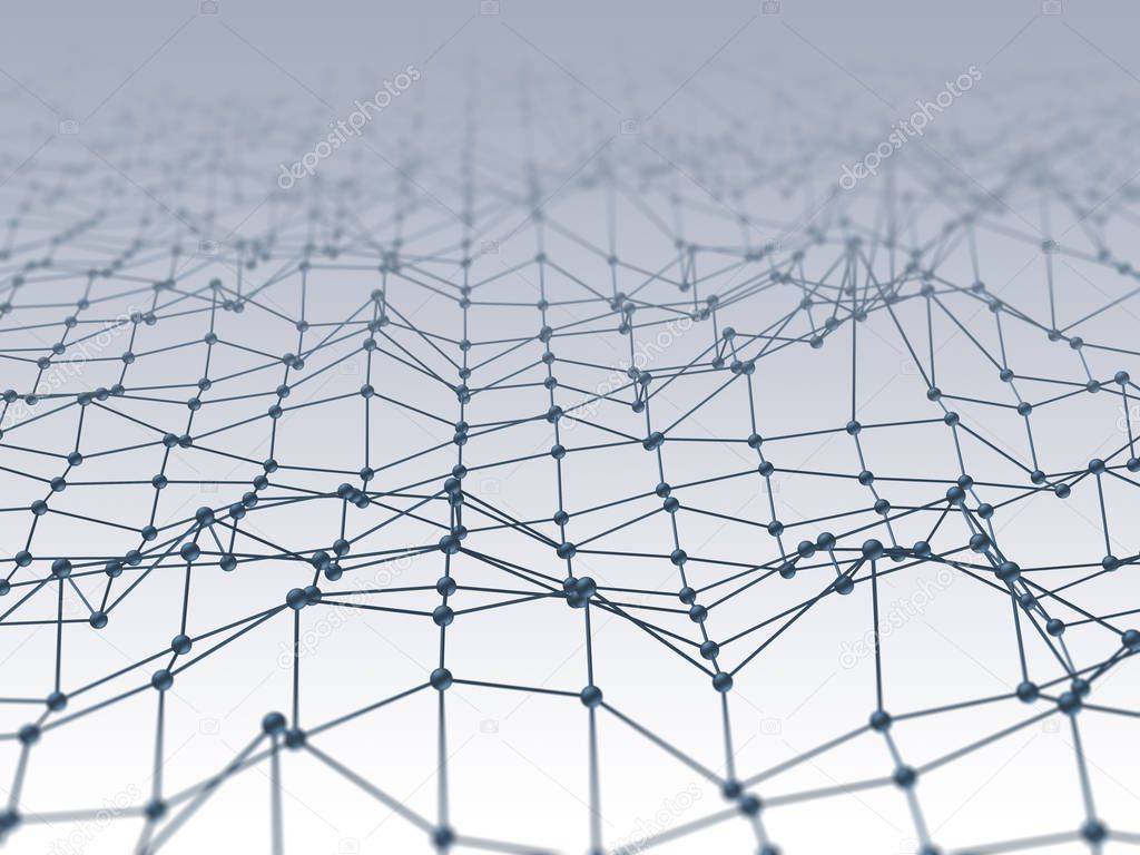 3D Illustration abstract grid wireframe contact node or ground terrain communication concept.