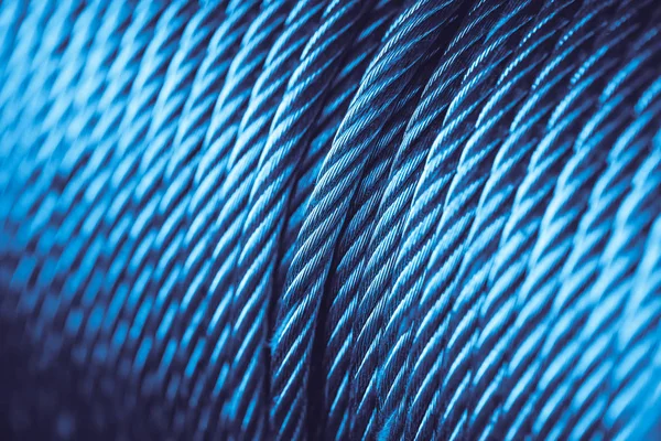 Blå stålkabel teknik, ståltråd, stålrep eller rep sling trumma. — Stockfoto