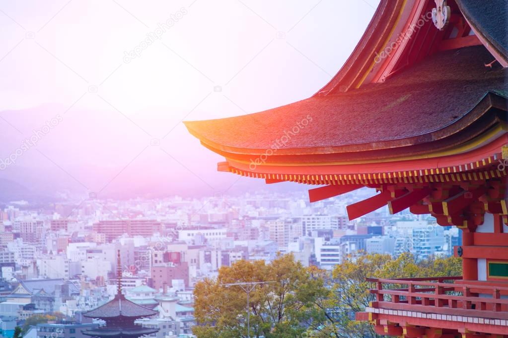 Taisan-ji Japanese Temple with Cityscape of Kyoto in the morning, Japan.