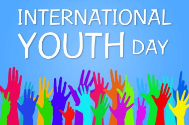 Renkli eller yukarı - uluslararası gençlik gün afiş grafik tasarım.