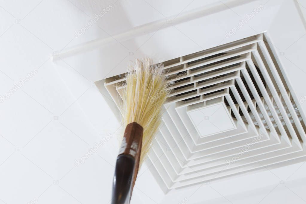 Cleaning Air Duct with Brush, Danger and the cause of pneumonia in office man.