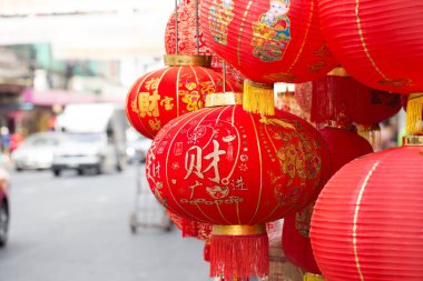 Yaowarat veya Bangkok Çin şehir sokak dekorasyonda Tayland 2016 yılında vejetaryen Festivali.