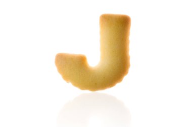 Beyaz yolu ile izole harf J kurabiye bisküvi İngilizce sermaye yazı tipi.