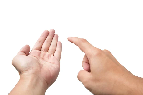 Dedo de la mano toque palmera vacía aislado en blanco —  Fotos de Stock