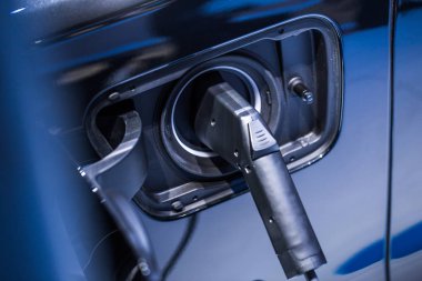 Yeni elektrik Eko araba pil şarj, modern elektrikli araç konsepti