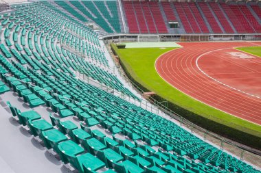 Bangkok, Tayland - 22 Ağustos 2015: Tayland Bangkok ulusal spor stadyum koltuğu runnig parça parçası ile.
