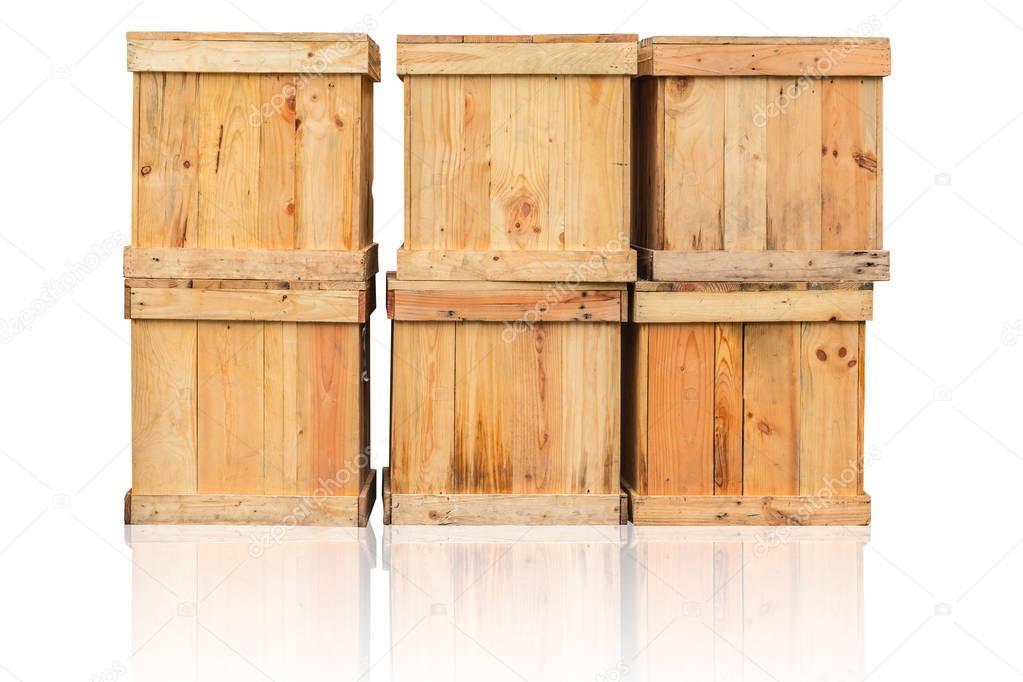 wood box. goods cargo container in shipping wooden box for transport isolated on white.
