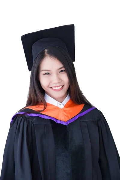 Asyalı güzel kadın portre mezuniyet beyaz, Tayland Üniversitesi izole. — Stok fotoğraf