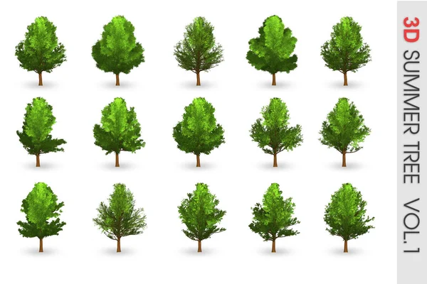 3D lato ustawić obiektu kolekcji drzewa na białym tle na biały Tom 1 — Zdjęcie stockowe