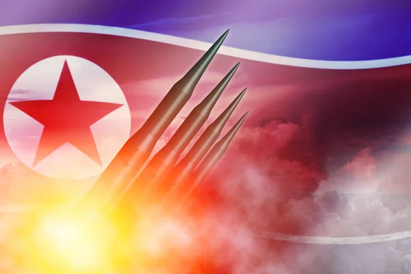 핵 폭탄 테스트 그림 개념에 대 한 북한 점심 Icbm 미사일. — 스톡 사진
