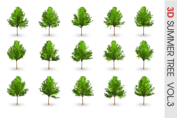 3D lato ustawić obiektu kolekcji drzewa na białym tle na woluminie biały 3 — Zdjęcie stockowe