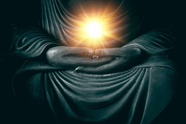 Hand of buddha with light of wisdom and power of breath in religion of asian concept. — Stock Photo, Image