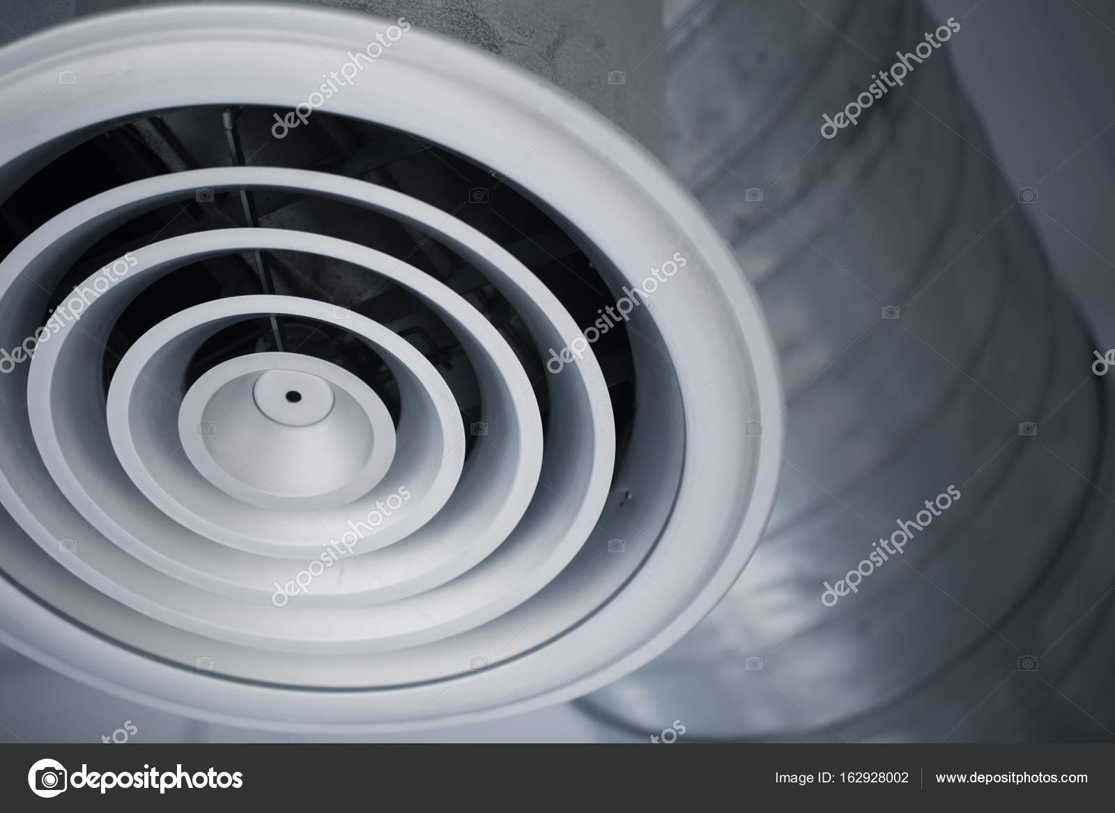 Pictures spiral ductwork Closeup air hole grill of interior air duct