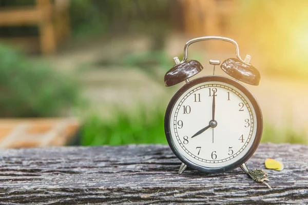 sabah saat 8'de yeşil doğa arka plan zaman ahşap tablo saat