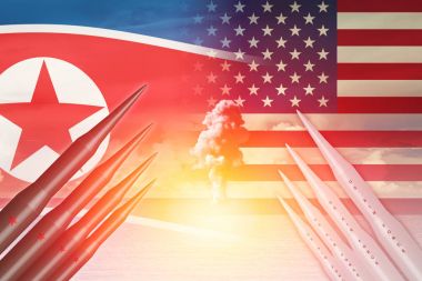 Kuzey Kore öğle yemeği ICBM füze testi saldırı ile bize haber illüstrasyon kavramı.