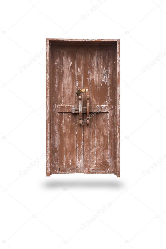 old lock wood door isolated on white background