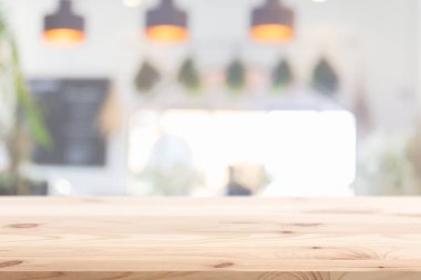 ahşap masa önalan ile bulanıklık ev kafe mutfak arka plan ekran ya da montaj ürünler için