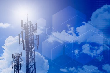 İletişim kulesi ve bilgi teknolojisi konsept tasarımı sahne arka planı için