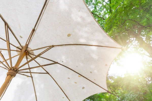 Bambus deštník asijský styl s kaliko pro sluneční clonou a dekorace — Stock fotografie