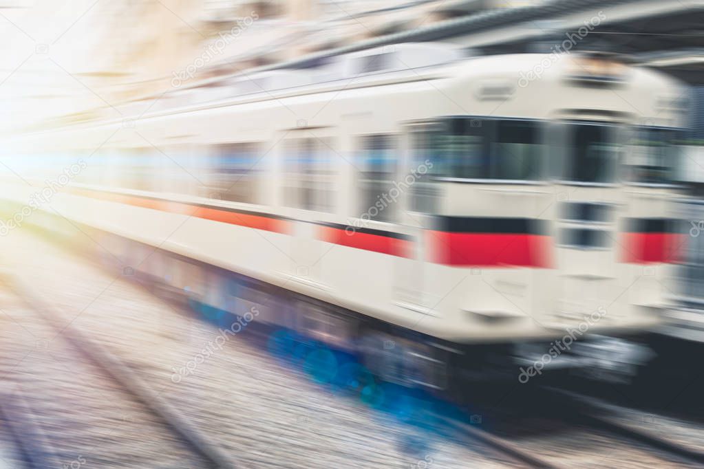 Blur train fast japan local railway transport concept for background
