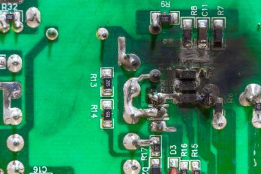 PCB devre elektrik kısa devre ve yanma