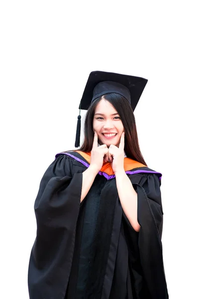 Asiático bonito mulheres retrato graduação isolado no branco, Tailândia universidade . — Fotografia de Stock