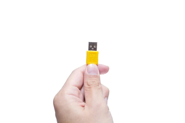 Masculino mão segurar mostrar usb-a cabeça isolado no branco — Fotografia de Stock