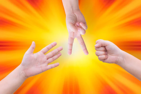 Rock paper scissor hand play of three people — Stock Photo, Image