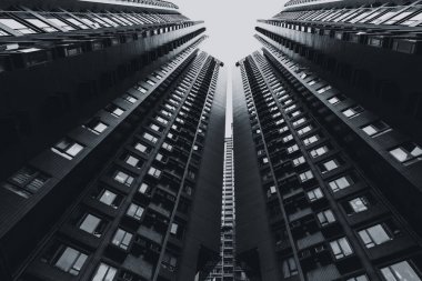 Bina cityscape siyah-beyaz sanat fotoğrafçılıkta yüksek yükselir