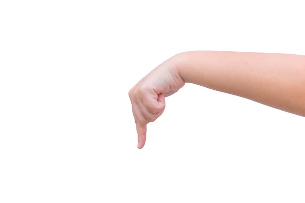 Hand Finger Peka Ner Till Välj Eller Val Gest Isolerad — Stockfoto