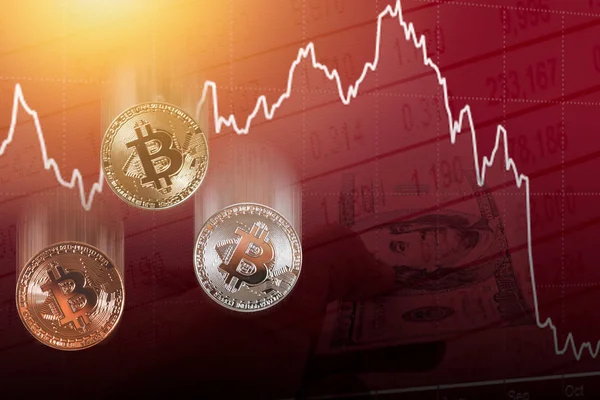 Bitcoin Dijital Cryptocurrency Değer Fiyat Düşüşü Damla Kavramı — Stok fotoğraf